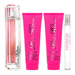 Paris Hilton Heiress for Women - 4 Pc Gift Set 3.4oz EDP Spray, 0.34oz EDP Roll-On, 3oz Body Lotion, 3oz Bath and Shower Gel