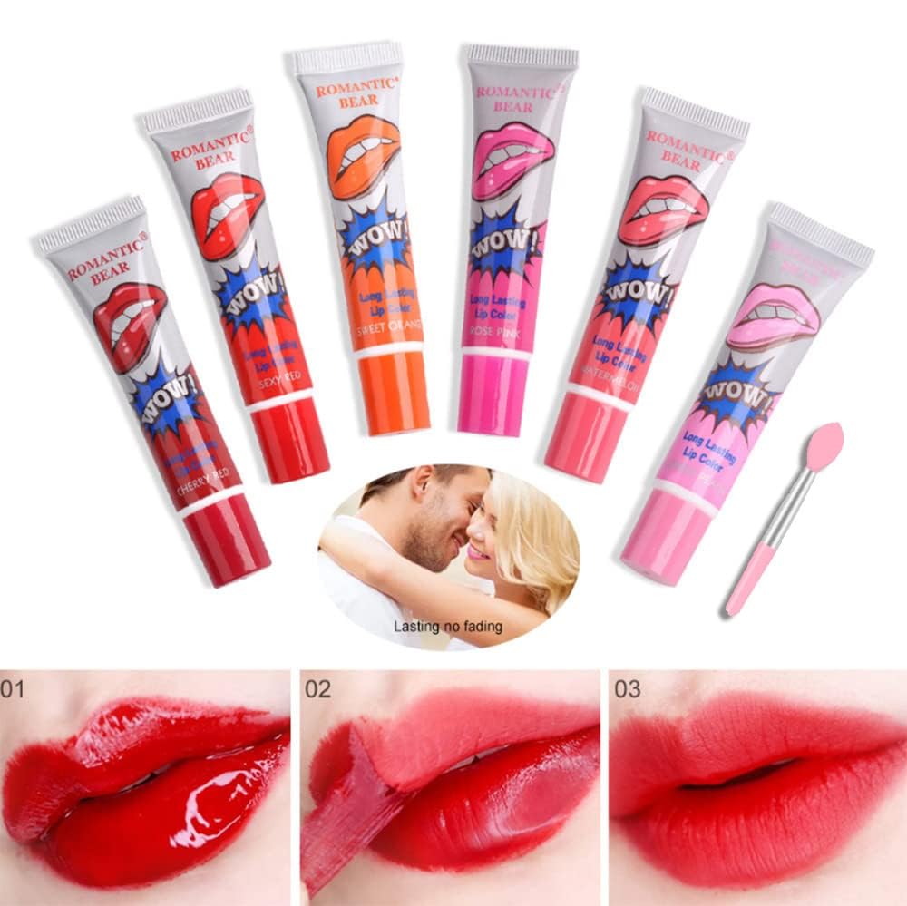 Azonee 6 Colors Lip Tint Stain Set, Colors Color Peel Off Lip Stain Lip Gloss Tattoo Mask Tint Long Lasting Waterproof Lip Gloss, Long Lasting Non-Stick Cup Peel Off Lip Party Lip Tint Makeup