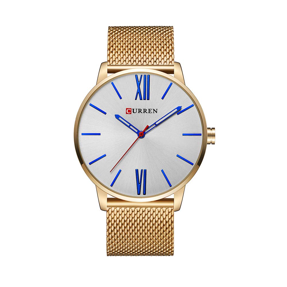 Men's Quartz Watch Simple Ultra-Thin Wristwatch Stainless Steel Strap 3ATM Waterproof Big Dial Analog Wrist Watch - gold-white