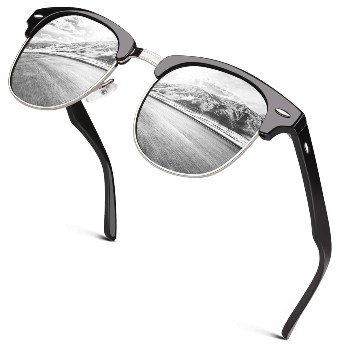 GQUEEN Classic Horn Rimmed Semi Rimless Polarized Sunglasses for Men Women GQO6