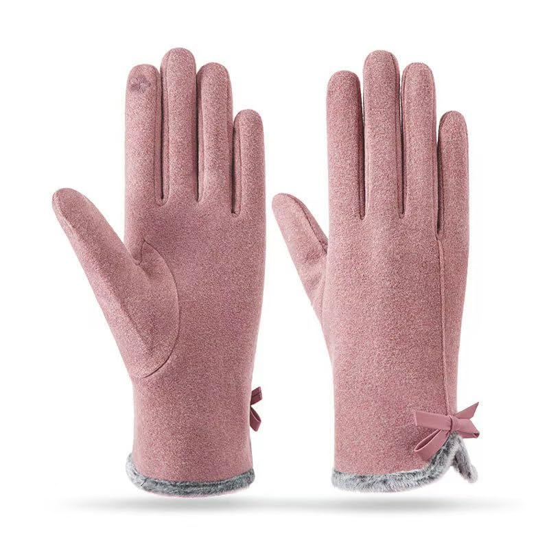 CasRmia Winter Gloves for Women Windproof Gloves Warm Gloves with Luxuriously Lined，Touchscreen gloves with butterfly bow elegant and fashionable - Pink