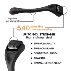 KASOMO Derma Roller for Hair Growth, 0.25mm Titanium Needles for Scalp & Skin Rejuvenation, Pain-Free Beard & Hair Regrowth, Thicker Hair, Elastic Skin, Collagen Boost & Fuller Hair Treatment.
