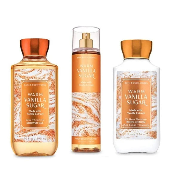 Bath & Body Works Warm Vanilla Sugar - Full Size Set - Shower Gel, Body Lotion, Fine Fragrance Mist