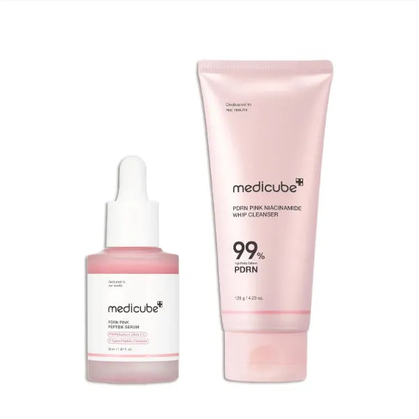 medicube PDRN Cleansing & Care Set, Salmon DNA PDRN Pink Peptide Serum (30ml) and Pink Marshmallow Whip Cleanser (120g)