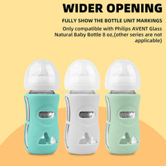 Azonee Silicone Sleeve for Avent Glass Baby Bottles – Anti-Breakage & Scratch-Proof Protector, Compatible with Philips Avent 8oz Glass Natural Baby Bottles, Bpa-Free(White, Blue & Green)