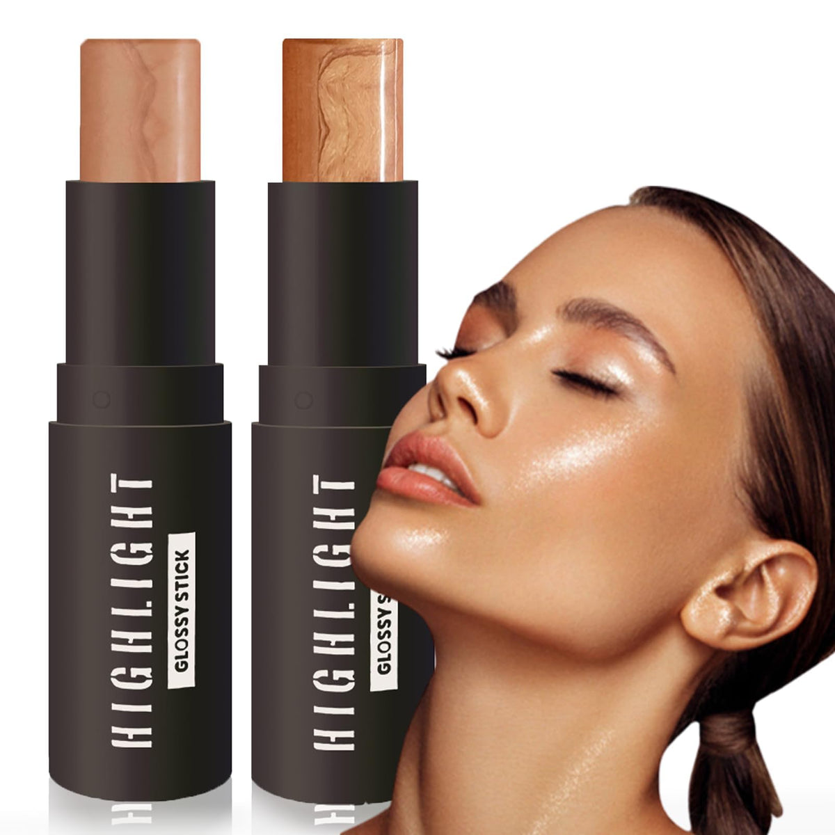 NALACAL 2pcs Contour Highlighter Makeup Sticks - Face Brightens Contour Stick for Long-Lasting & Waterproof - Bronzer Contour & Shimmer Highlighter Creamfor Cheeks & Body Bronzer Wand