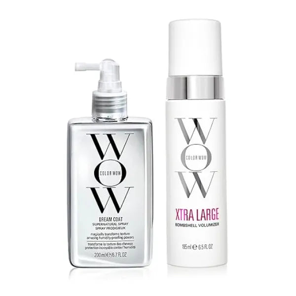 COLOR WOW Long-Lasting Blowout Bundle Blowouts that last for days Go big with XTRA LARGE Volumizer and go frizz free with DREAM COAT anti-frizz spray heat protection