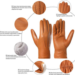 Harssidanzar Men's Italian Sheepskin Leather Gloves - Tan