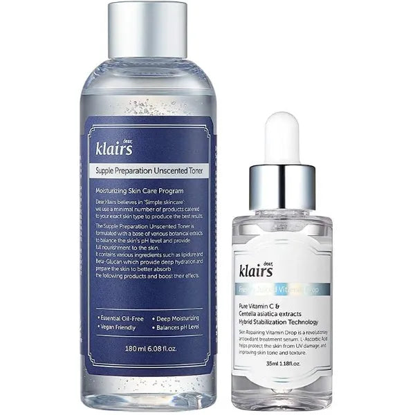 DearKlairs Best & Basic Set with Unscented Toner, Vitamin Drop, Hydration