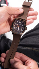 GUESS Men's 43mm Watch - Brown Strap Navy Dial Coffee Case