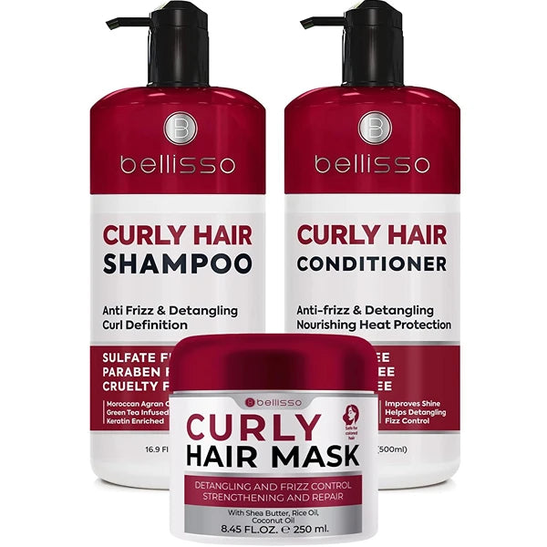 BELLISSO Curly Hair Shampoo and Conditioner Set and Curly Hair Mask