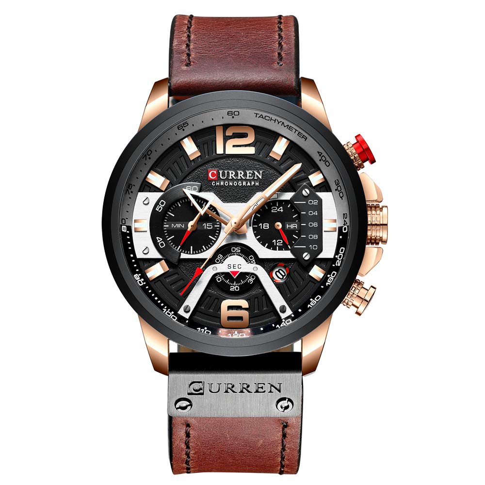 CURREN Men's 3 Dials Chronograph Quartz Watches with Leather Bracelet - Brown