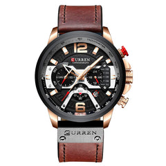 CURREN Herren-Armbanduhr, Quarz, analog, Kalender, Armbanduhr fr Herren, modische wasserdichte Armbanduhr mit Lederband - Brown