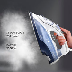 Polaris Steam Iron 3000W | Durable anodized outsole PRO 7 ANODIZED | Auto Shutoff | 50g/min Steam Output | 260g/min Steam Boost | Model PIR 3074 - White/Blue