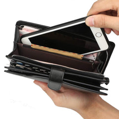 Men business casual long paragraph hasp wallet phone package multifunction hand bag QB57A Black