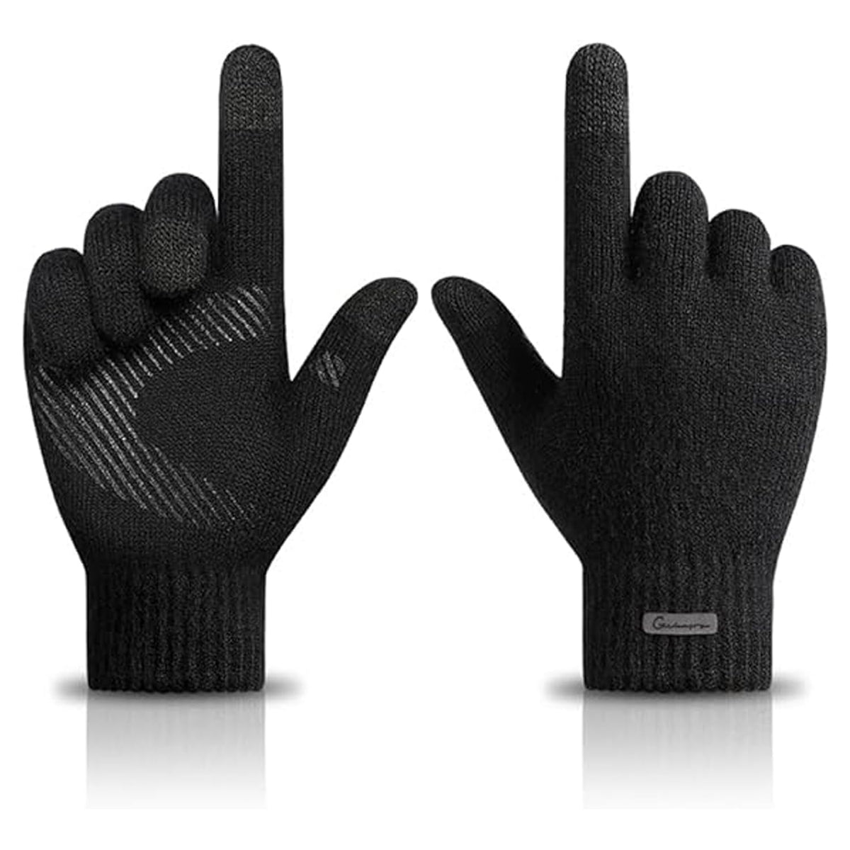 Excefore Thermal Knitted Gloves, Winter Close-Fitting Gloves, Touch-screen Anti-slip Warm Fleece Gloves for Men Women (L) - Black