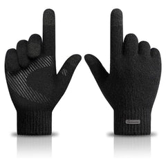 Excefore Thermal Knitted Gloves, Winter Close-Fitting Gloves, Touch-screen Anti-slip Warm Fleece Gloves for Men Women (L) - Black