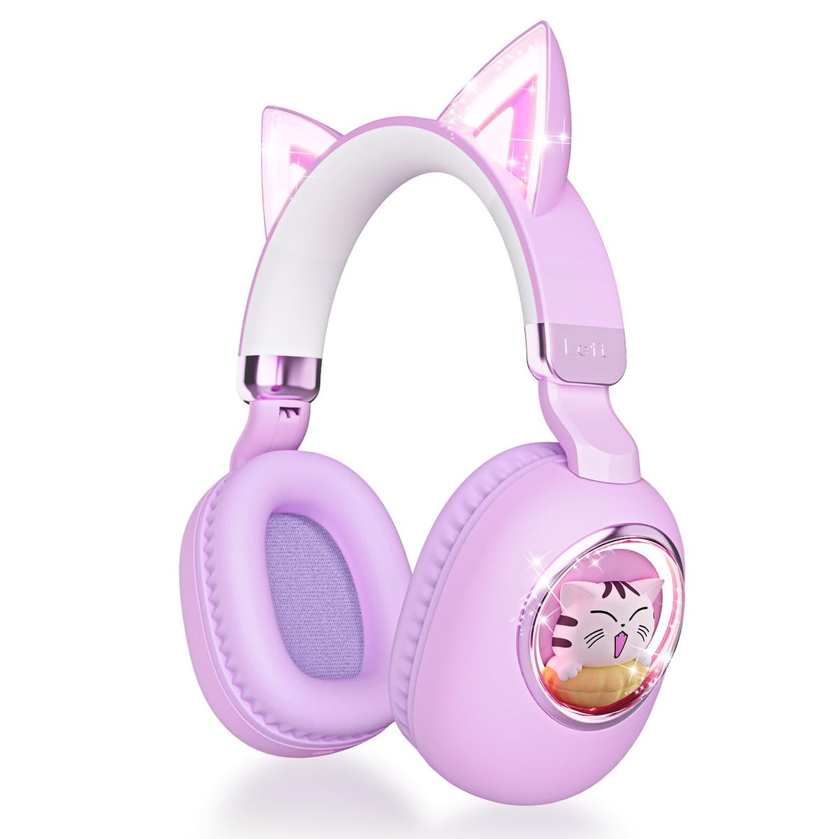 LBOYLOVE® Cat Ear Headphones for Kids, Bluetooth 5.4 On-Ear Noise Cancelling Headphones with Microphone 85dB with Microphone/TF Card Wireless Headphone for School Learning Travel (Mauveine)