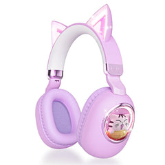 LBOYLOVE® Cat Ear Headphones for Kids, Bluetooth 5.4 On-Ear Noise Cancelling Headphones with Microphone 85dB with Microphone/TF Card Wireless Headphone for School Learning Travel (Mauveine)