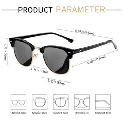 KANASTAL Polarized Horn Rimmed Sunglasses for Men and Women, Classic Half Frame Sun Glasses, Semi Rimless Shades for Womens 100% UV400 Protection Driving