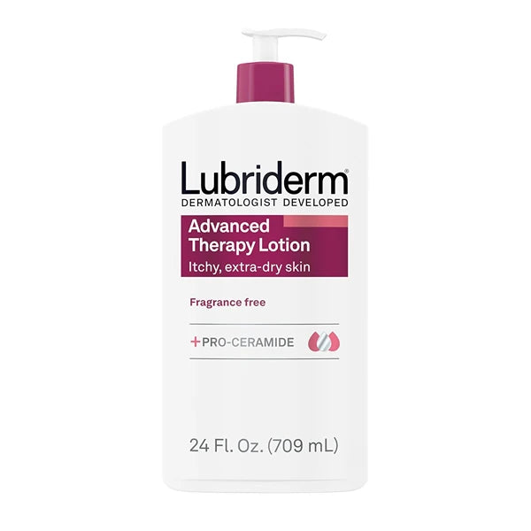 Lubriderm Advanced Therapy Fragrance Free Moisturizing Hand & Body Lotion + Pro-Ceramide, Intense Hydration for Itchy, Extra Dry, & Sensitive Skin, Non-Greasy, Hypoallergenic, 24 fl. oz