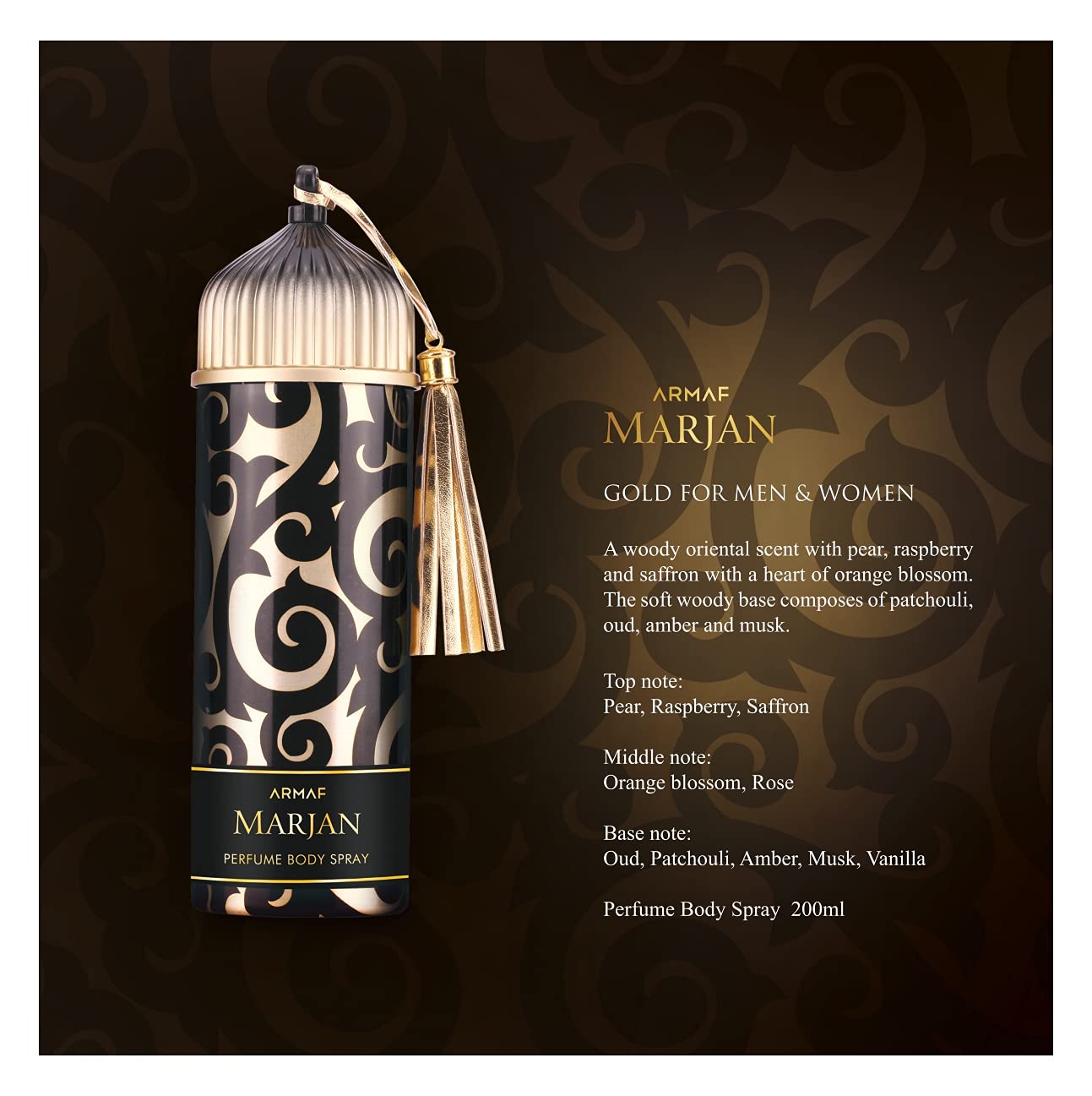 Armaf Marjan Perfume Body Spray Gold Body Spray For Men, 200 Ml