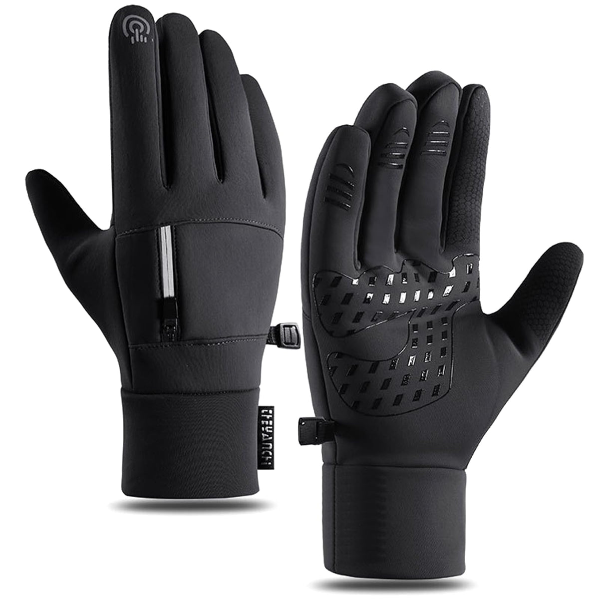 Rukoy Winter Gloves, Winter Thermal Waterproof Full Finger Bicycle Gloves Touch Screen Running Gloves Anti-slip Bike Mittens with Reflective Strips for Men Women Cycling Riding Climbing Hiking Skiing - ‎Black