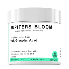 Jupiters Bloom Glycolic Acid 20% Resurfacing Pads Peel Pads with Glycolic Acid for Face & Body Vitamin B5,C & E Exfoliates Surface Skin,Chemical Peels For Face At Home,Acne Pads, Fades Dark Spots