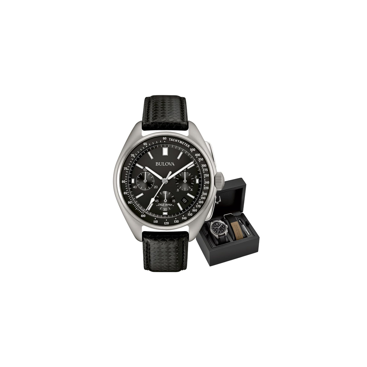 Bulova Men's Archive Series Lunar Pilot 6-Hand Chronograph High Performance Quartz Stainless Steel and Black Nylon Strap Watch Set, Sapphire Crystal Style: 96B251 - Black