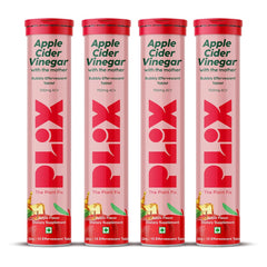 PLIX - THE PLANT FIX Apple Cider Vinegar 15 Effervescent Tablet, ACV with mother for weight loss and easy digestion, vitamin B6 & B12, Pack of 4 (Apple), 100% vegan, Easy to carry & consume