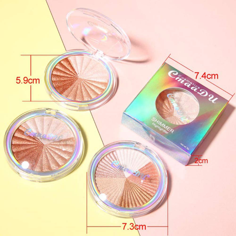 NLLNT 3 Colors Baked Highlighter Palette Makeup Highlight Glow Bronzer Face Contour Powder Illuminator