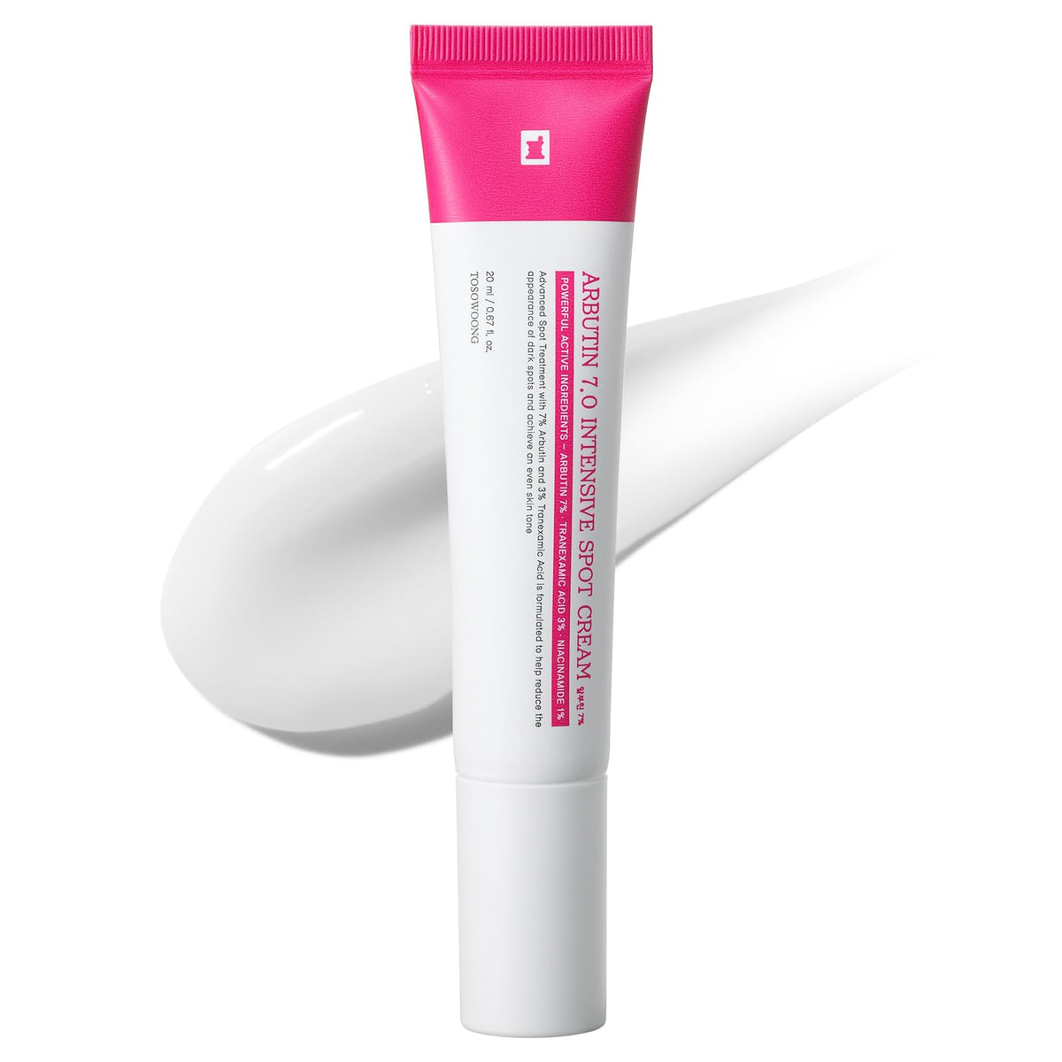 TOSOWOONG Arbutin 7% Intensive Spot Cream with 70,000ppm Arbutin, 3% Tranexamic Acid, 1% Niacinamide, Glutathione, Lightweight Facial Cream, Korean Skin Care, 20ml, 0.67 fl. oz