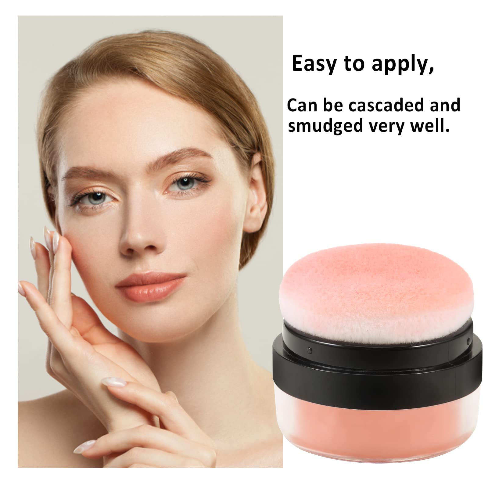 Azonee Loose Powder Blush Air Cushion Blush, Natural Blusher for Cheeks, Highly Pigmented Blush Makeup Easy to Blend Makeup Blushin