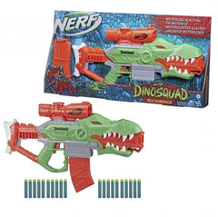 Nerf Dinosquad Rex RAMpage Motorized Dart Blaster, 10 Dart Clip, 20 Official Nerf Darts, 10 Dart Storage T Rex Dinosaur Design, Multicolour, F0807F03