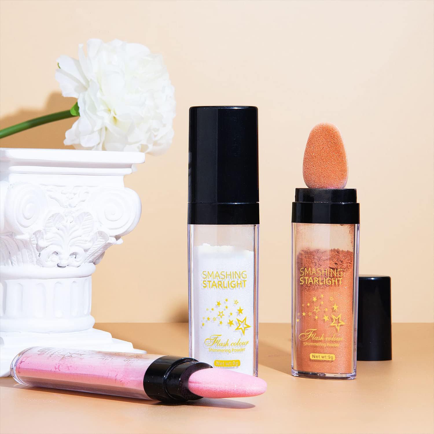 NALACAL Glitter Highlighter Stick Puff - Fairy Stick Highlight Powder for Eyes, Face, Body - Shimmering Loose Powder with Brush for Makeup