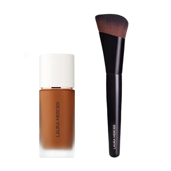 Laura Mercier Real Flawless Weightless Perfecting Waterproof Liquid Foundation: Medium-Buildable Coverage, 12 HR Fade-Proof Wear, Hydrating, Non-Comedogenic, 6W1 Ganache + Foundation Brush Bundle