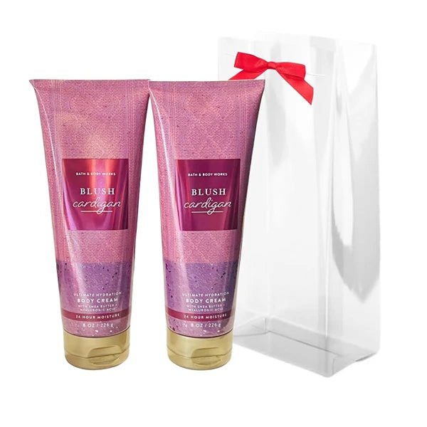 Bath & Body Works BLUSH CARDIGAN Ultimate Hydration Body Cream 2-piece Gift Set with a Red Bow for Holidays – 8 oz each