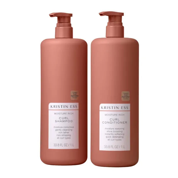 Kristin Ess Hair Curl Shampoo and Conditioner Set for Curly Hair - Moisturizing, Anti Frizz, Silicone Free Shampoo and Conditioner - 1L Each