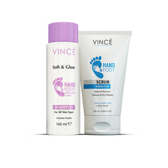 Vince Hand & Foot Care Kit - Lotion 160ml + Scrub 120ml – Exfoliates Dead Skin, Reduces Dark Spots & Sunspots, Moisturizes Dry Skin, Evens Skin Tone, & Brightens Hands & Feet