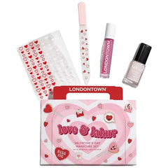 LONDONTOWN Love & lakur Manicure Set Nail Polish Kit with Sheer Light Pink Nail Polish (Invisible Crown), Glass Nail File, Nail Decal Stickers, and Cuticle Oil for Nail Care