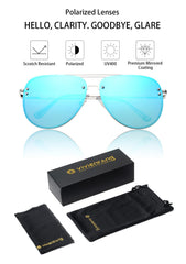 VIVIENFANG Premium Rimless Oversized Aviator Sunglasses for Women, Polarized PC Lens UV Protection Womens Shade VF2203