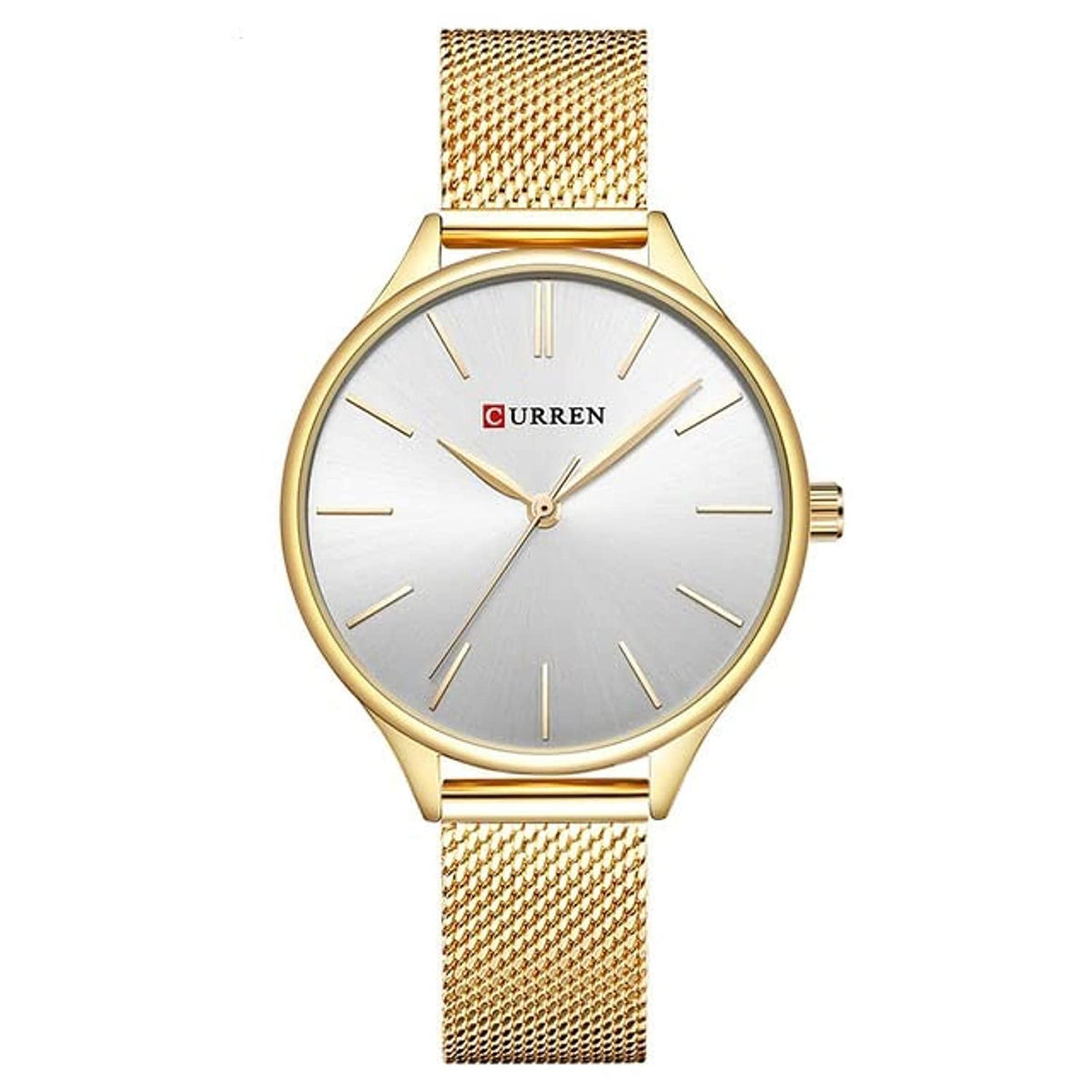 CURREN Ladies Analog Watch Gold Stainless Steel Case Silver Dial Gold Stainless Steel Case
