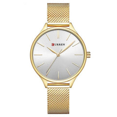 CURREN Ladies Analog Watch Gold Stainless Steel Case Silver Dial Gold Stainless Steel Case