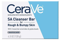 CeraVe SA Cleanser Bar for Rough & Bumpy Skin, 4.5 OZ | Soap-Free, Parabens-free, Fragrance-Free | Dual action chemical and physical exfoliation with Salicylic Acid and Jojoba Beads