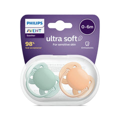 AVENT Philips Ultra Soft Pacifier 2 Pack - BPA-Free Dummy for Babies from 0-6 Months (Model SCF091/03)