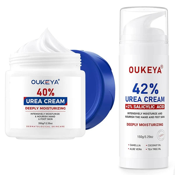 OUKEYA Urea Cream 42% plus Salicylic Acid 2% 350g for Dry Cracked Feet, Heels, Knees, Elbows, Hands Repair Treatment with 150g Urea Cream 42% plus Salicylic Acid 2% Intensive Repair Treatment