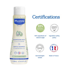 Mustela Baby Gentle Shampoo with Natural Avocado - Hair Care for Kids of all Ages & Hair Types - Tear-Free & Biodegradable Formula 200ml - Pack of 2