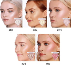 Diamond Highlight Powder Palette, Highlighting,Trimming & Blush 3 Uses Shimmer Powder, Glitter Bronzer Highlighter Powder Palette Highlighting Shimmering Powder (#03 Light Pink)