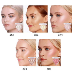 Diamond Highlight Powder Palette, Highlighting,Trimming & Blush 3 Uses Shimmer Powder, Glitter Bronzer Highlighter Powder Palette Highlighting Shimmering Powder (#03 Light Pink)
