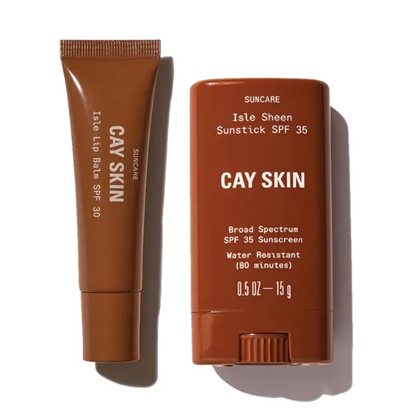 Cay Skin Isle Lip Balm SPF 30 & Invisible Sunstick SPF 35 Duo – Hydrating Clear Lip Gloss & Reef-Safe Travel Face & Neck Sunscreen (0.85 oz)